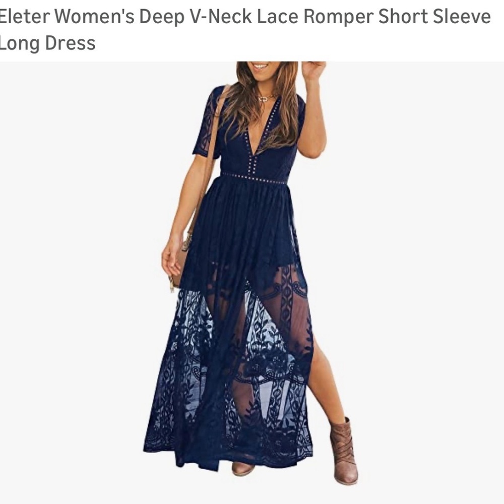 Eleter Women's Navy Lace Romper Dress